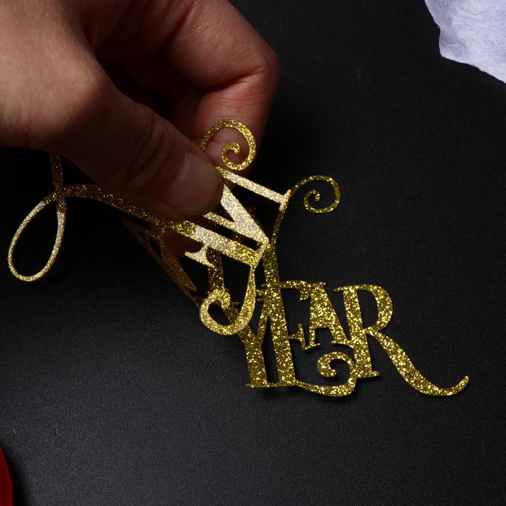 10Pcs Happy New Year Cake Topper Paper Glitter Cake Decoration Twinkle Party Supplies Silver 10x65cm Elegant Shining Insert