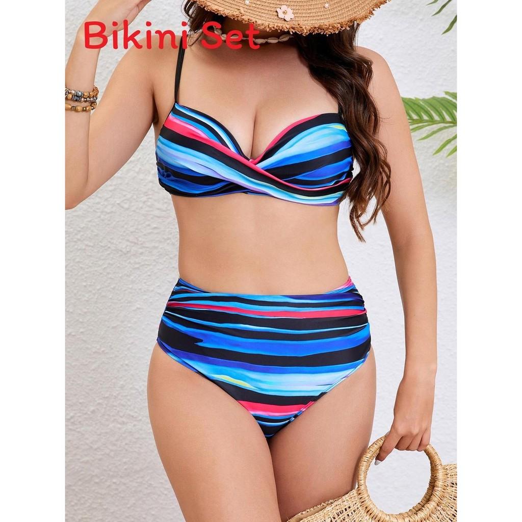 Women Solid Color Bikini Swimsuit With Triangle Top And Steel Support For Summer Beachwear