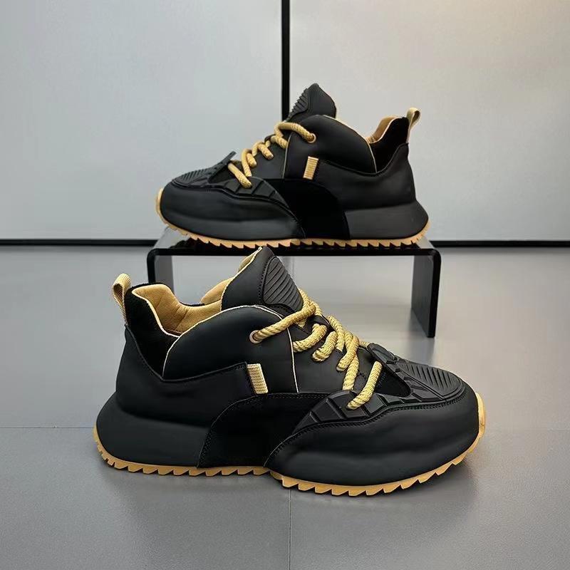 Casual Microfiber Leather Spring Breathable Increased Internal Platform Shoes for Male Women Fashion Running Chunky Sneakers