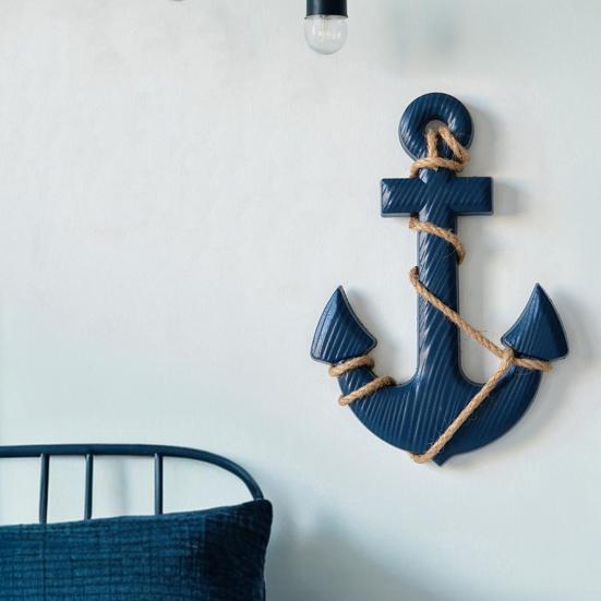 13 Inch Rustic Nautical Wooden Wall Art with Rope Coastal Beach Theme Wall Decor Handcrafted Wall Hanging Ornament for Living Room Bedroom Entryway