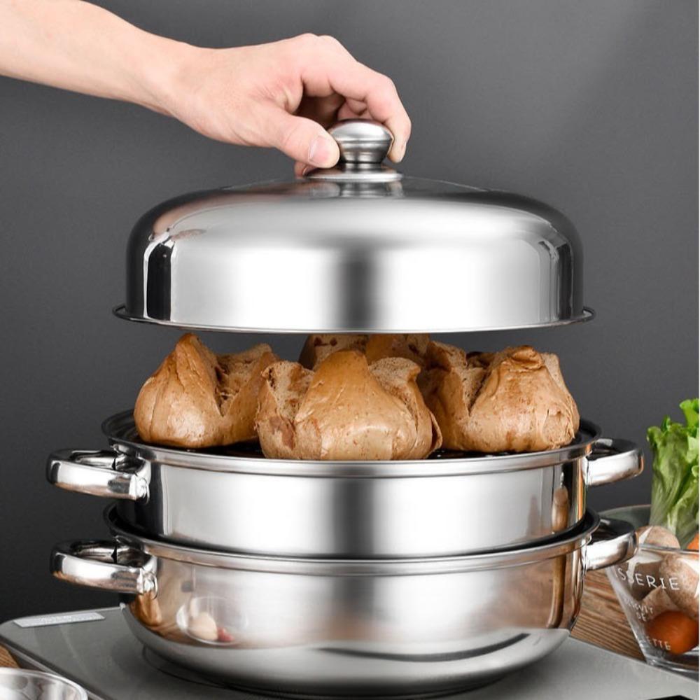 With Lid Stainless Steel Steamer 28cm Steamed Fish Bun Pot Soup Steam Pot  Induction Cooker Gas