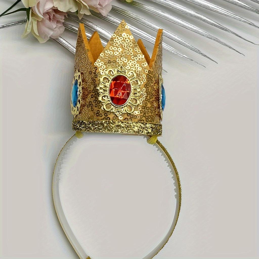 Elegant Glitter Golden Crown Headband, Birthday Halloween Cosplay King Queen Photo Prop, Party Funny Supply, Stage Performance Accessory