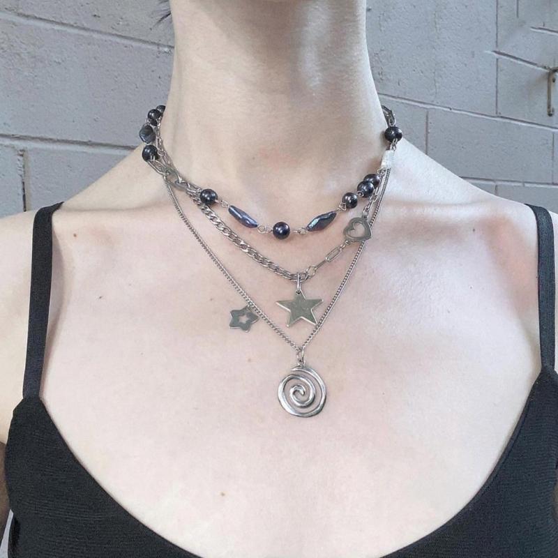 Mode Vortex Stern Anhänger Halskette Einfache Y2K Choker Halskette Süße Coole Schlüsselbeinkette Sommer Schmuck