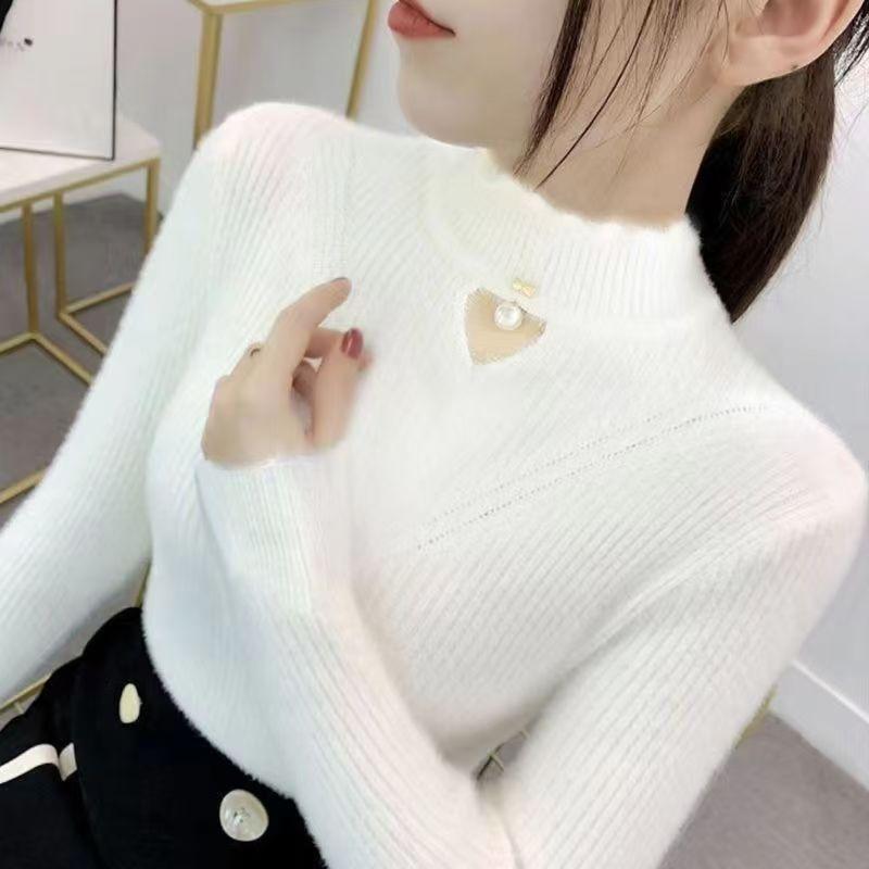 Half High Neck Sweater Women's Korean Version with Autumn and Winter Pendant As the Base Slim Fit and Versatile Knitted Top
