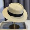 Women's Flat Top French Straw Fedora - Large Brim Summer Sun Hat for Beach Vacation 2025