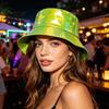 Three-dimensional Bucket Hat Hat, Three-Dimensional Wide Brim Fisherman Waterproof Imitation Leather Cool Metallic Deep Barrel Shine Sun Stage