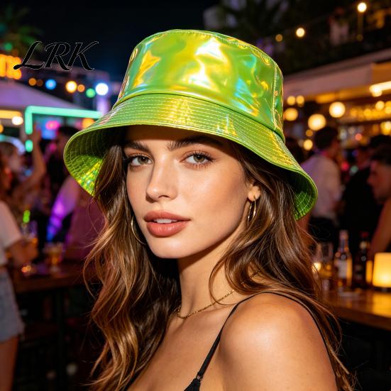 Three-dimensional Bucket Hat Hat, Three-Dimensional Wide Brim Fisherman Waterproof Imitation Leather Cool Metallic Deep Barrel Shine Sun Stage
