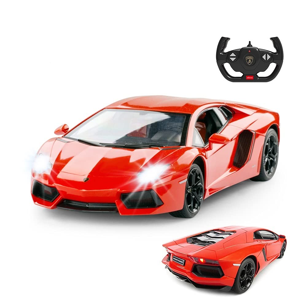 RASTAR Lamborghini RC Toy Lamborghini Aventador Remote Control Car with Illuminating Headlights and Car, Car, 114 LP700-4 Taillights, Orange, 2.4GHz