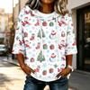 Women's Casual 3/4 Sleeve Hooded Christmas T-Shirt for Holiday Parties and Everyday Wear