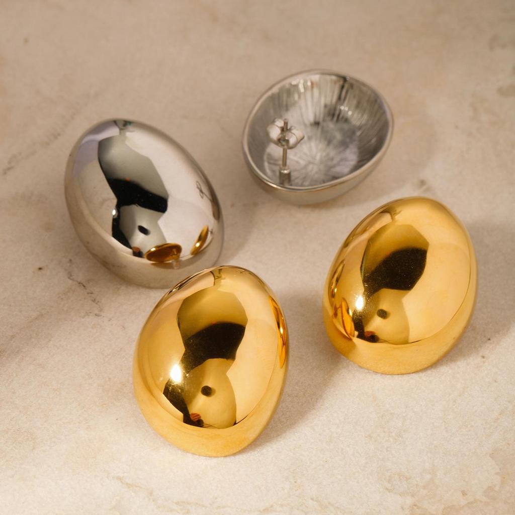 Minimalist Light Luxury Polished Oval Stud Earrings - Textured Gold & Silver, Skin-Friendly, New Jewelry for Women