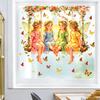 Fairy Window Sticker, Watercolor 4 Fairies Swing Window Cling, Colorful Flowers Butterflies Static Glass Decal for Kids Room Bedroom
