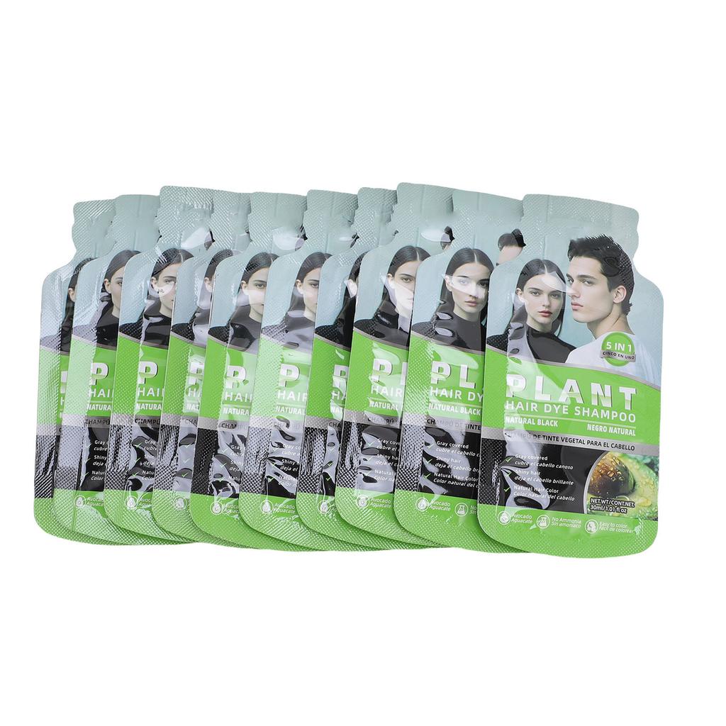 10 PCS Bubble Hair Dye Frizz Control Nourishing Black Hair Dye Shampoo for Grey Hair Coverage 30 ML