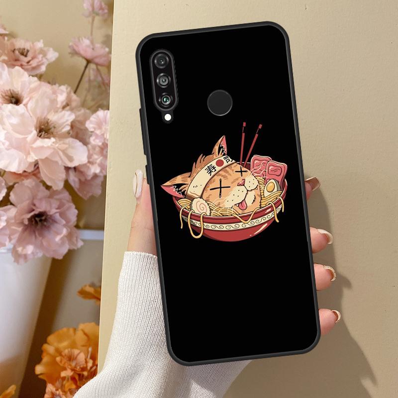 Ukiyo-e Samurai Cat Neko Ramen For Huawei Nova 11 Pro 9 10 SE Y70 Y60 Y90 Y61 Y91 Y73 Y72 12s 12i 11i 8i P30 P40 Lite Case