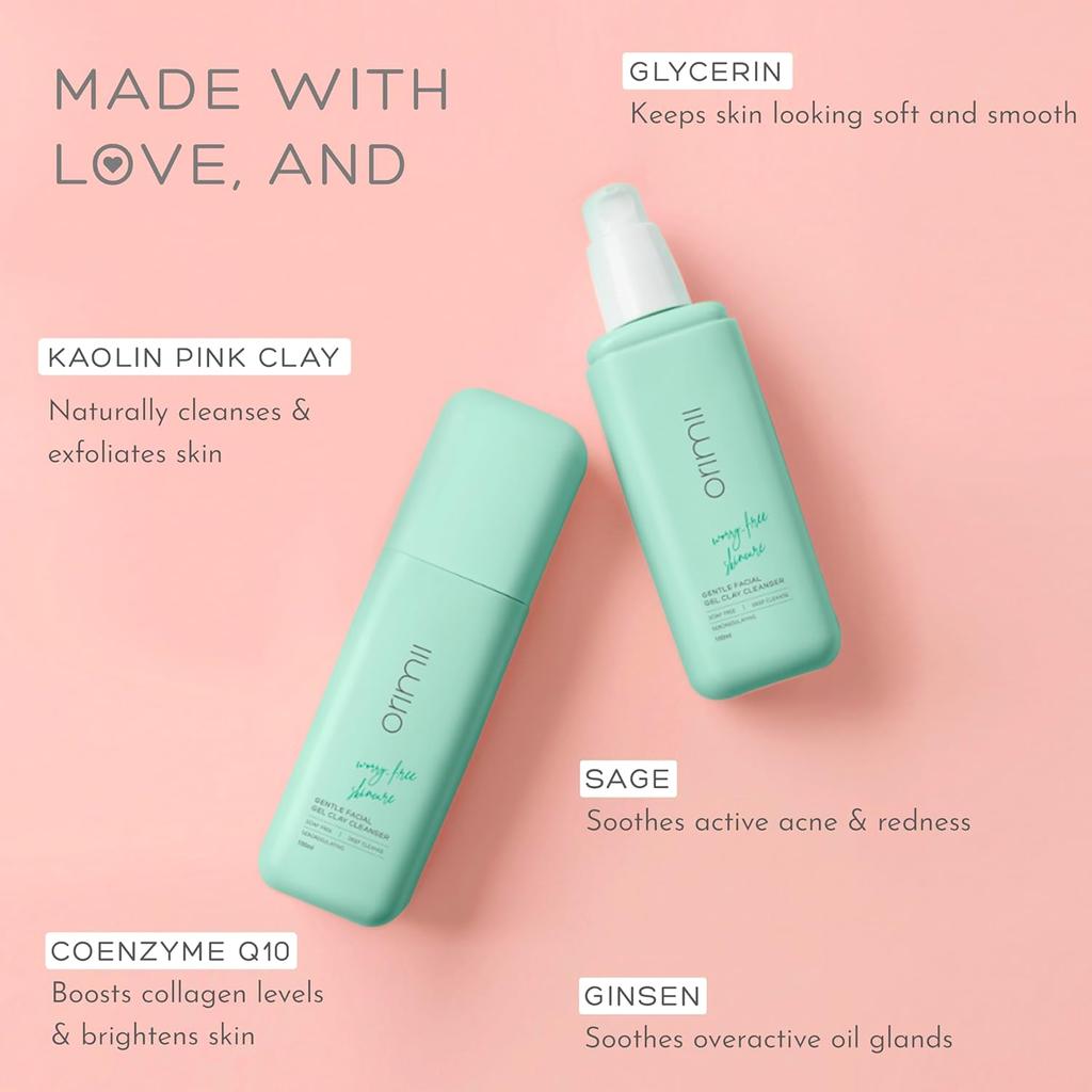 Orimii Gentle Facial Cleanser For Oily Skin 100ml | Deep Cleansing Face Wash With Pink Kaolin Clay