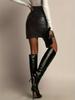 Women's PU Leather High-Waisted Ruched Mini Skirt with Irregular Slit