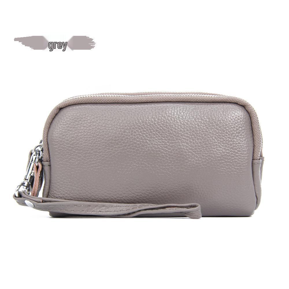 Top Layer Cowhide Women's Clutch: Genuine Leather Long Wallet with Three-Layer Zipper, Large Capacity, Wrist Strap.