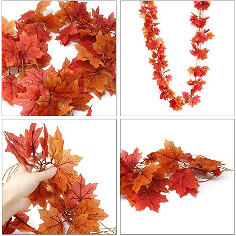 2.4m Simulation Maple Leaf Bunch Artificial Cloth Autumn Maple Leaf Rattan Garland Hanging Decor Thanksgiving Party Home Decor