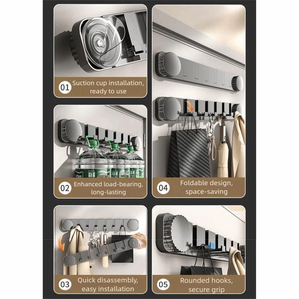Space-Saving Suction Cup Door Hook Strong Vacuum Suction Easy Install Wall-Mounted Clothes Hanger Foldable Hook 6 Hooks