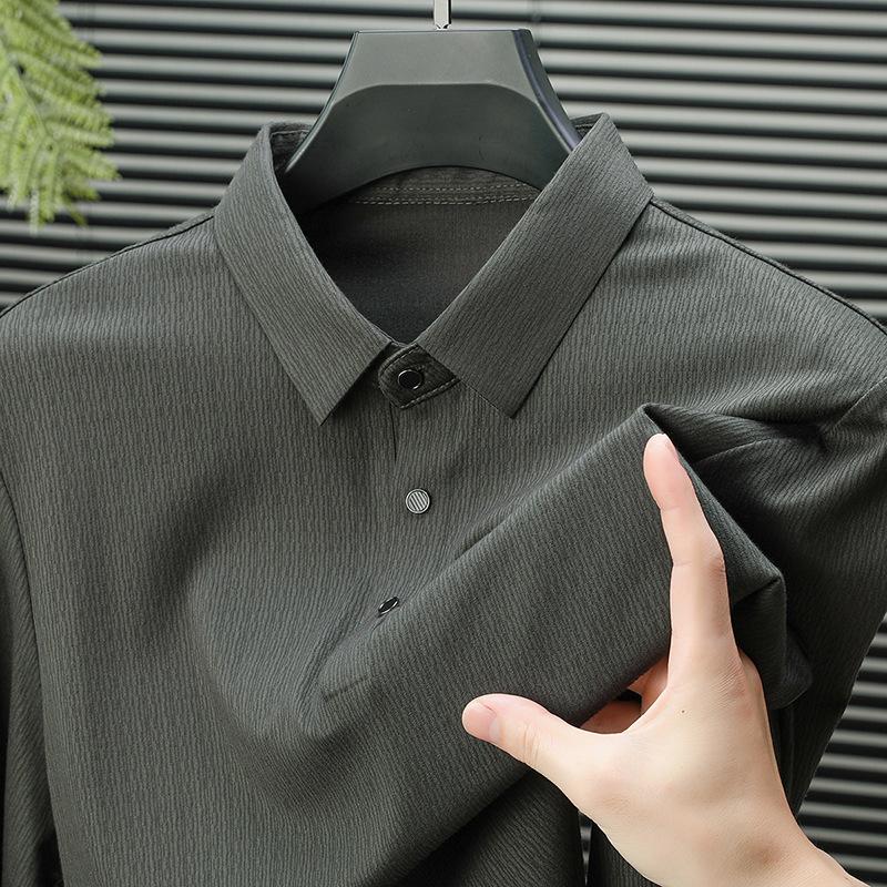 Men'S High Elastic Non-Pilling Loose Non-Ironing Slim-Fitting Mid-Lapel Polo Shirt High Quality