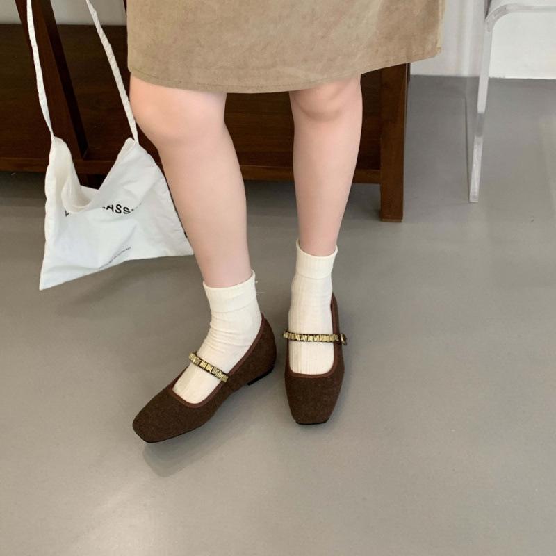 

2025 осень новая модная цепочка ремень с пряжкой в виде одного слова шерстяная модель квадратный носок мягкая подошва внутренняя платформа одинарная туфля 39 жёлтый