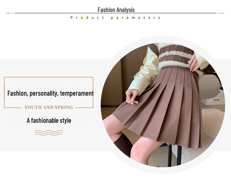 High-Waist Wool Pleated A-Line Skirt with Pockets - Slim Fit, Large Sizes for Autumn & Winter