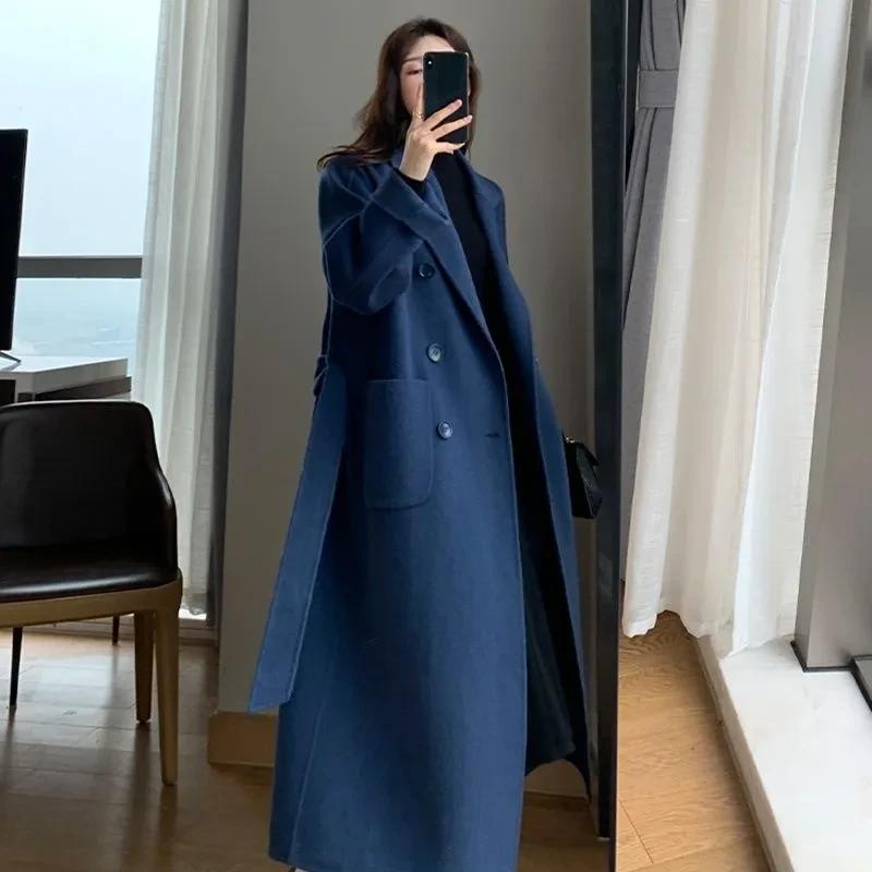 Giacca in Tweed da Donna Autunnale Stile Coreano Larga di Media Lunghezza Monocolore Cappotto Temperamentale