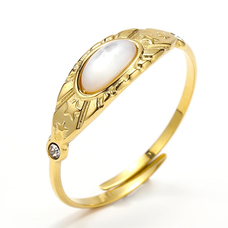

Stainless Steel Golden Plated Metal Bohemia Green Stone Ring for Women Fashion Adjustable Open Rings Jewelry Birthday Gifts resizable