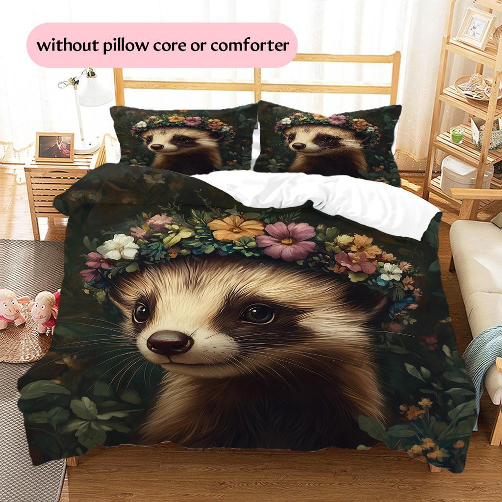 Coroa de Flores Animal Padrão Conjunto de Colcha Roupa de Cama Capa de Colcha Fronha Decoração de Casa Presente (1 capa de edredom + 2 fronhas, sem enchimento.)