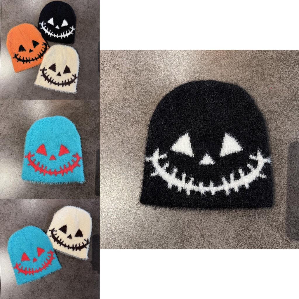 Halloween Themed Knit Cap With Fleece Lining For Autumn And Winter Fashion