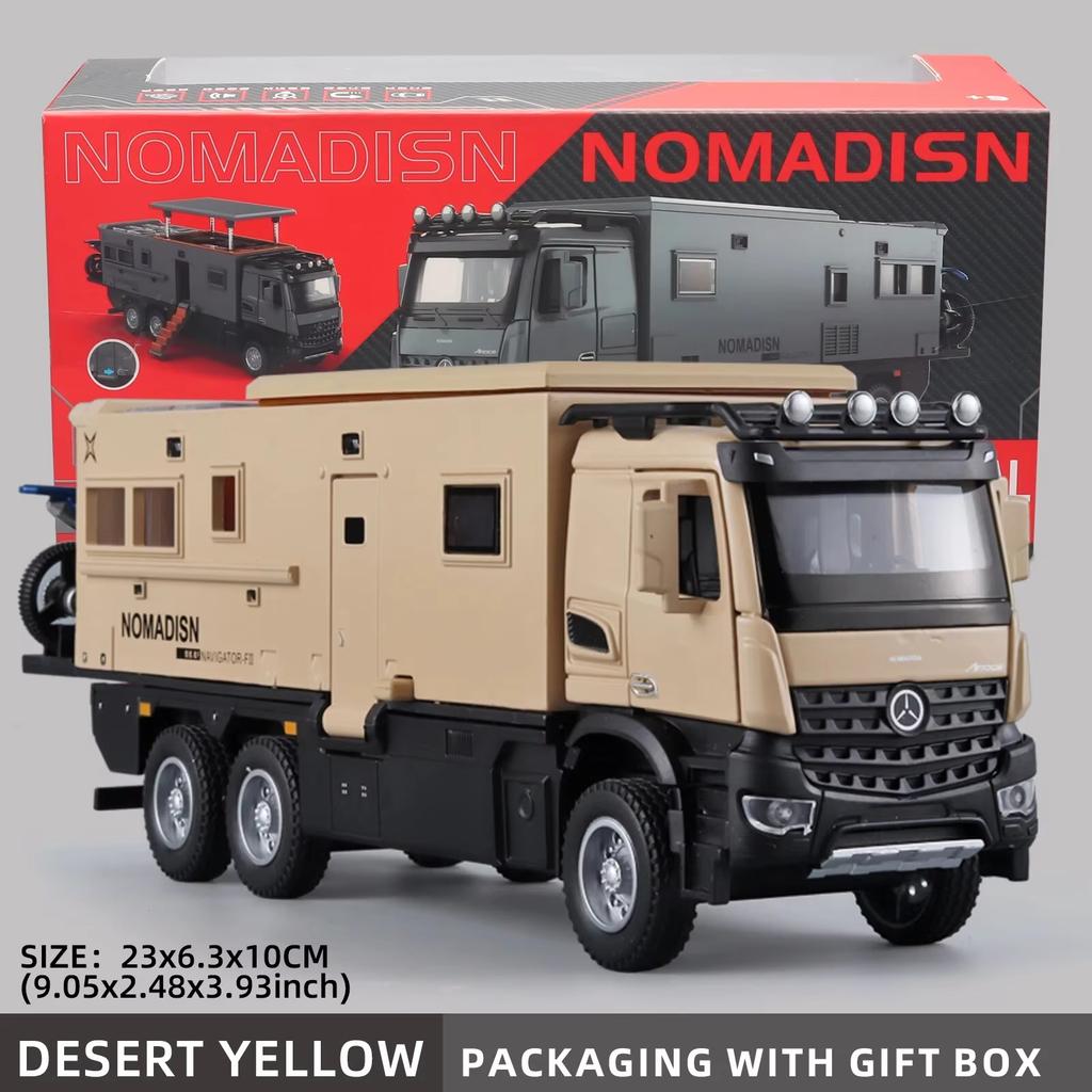 2026 New 1:24 Benz Camper RV Motorhome Toy Model Car, Diecast Pull Back Truck Toy Car Model with Sound and Light for Kids Boys Girls Motorcycle