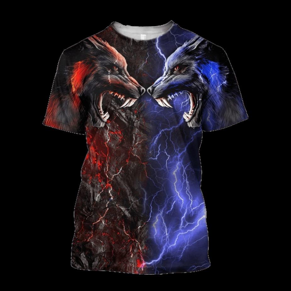 T-shirt z nadrukiem cyfrowym 3D Vintage Wojownik Zabawny wzór Koszulki z krótkim rękawem Męskie