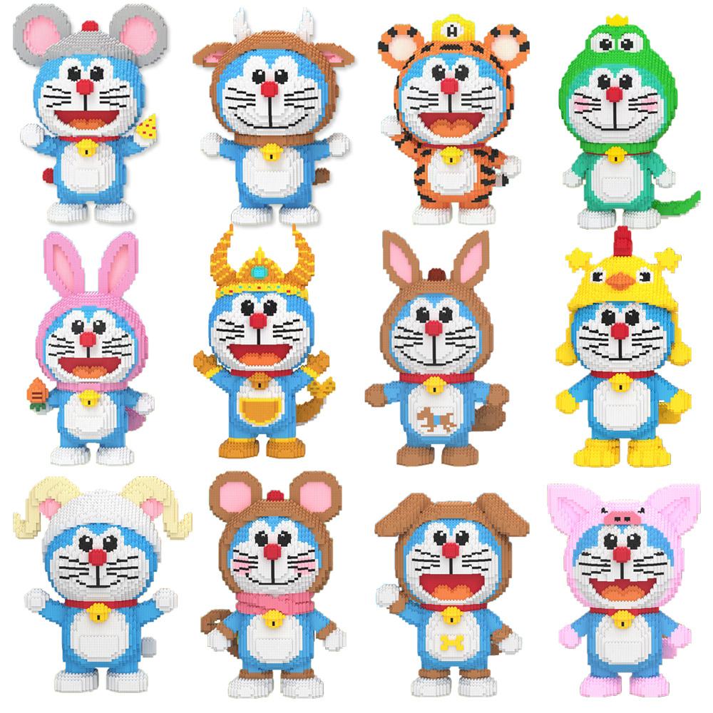 Interesting Toys Unisex Kids Doraemon Cosplay Chinese Zodiac Magic Building Block Cartoon Horse Dragon Tiger Model Toy Assembled Bricks Figure For Kids Gift