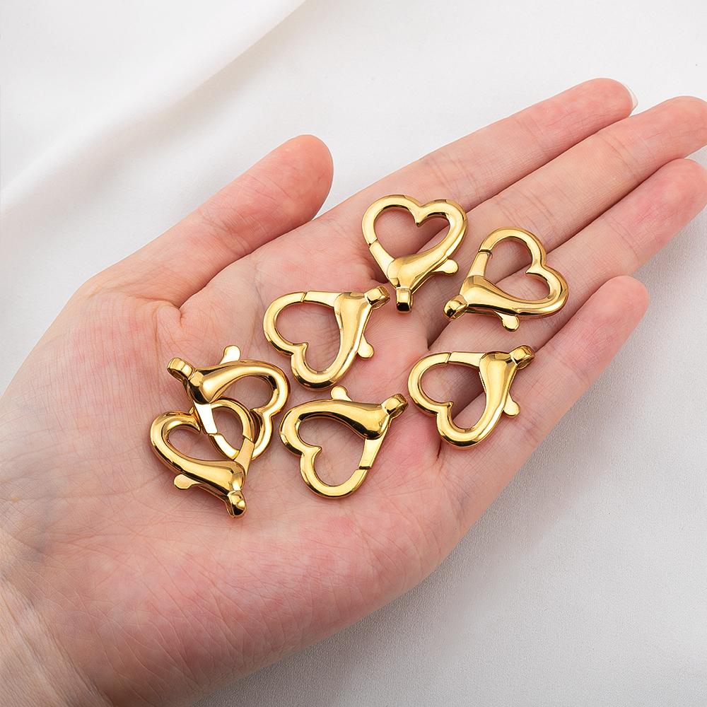 2pcs 304 Stainless Steel 18K Big Heart Buckle Lobster Clasps Hook Connectors for Keychain DIY Jewelery Making Materials Supplies