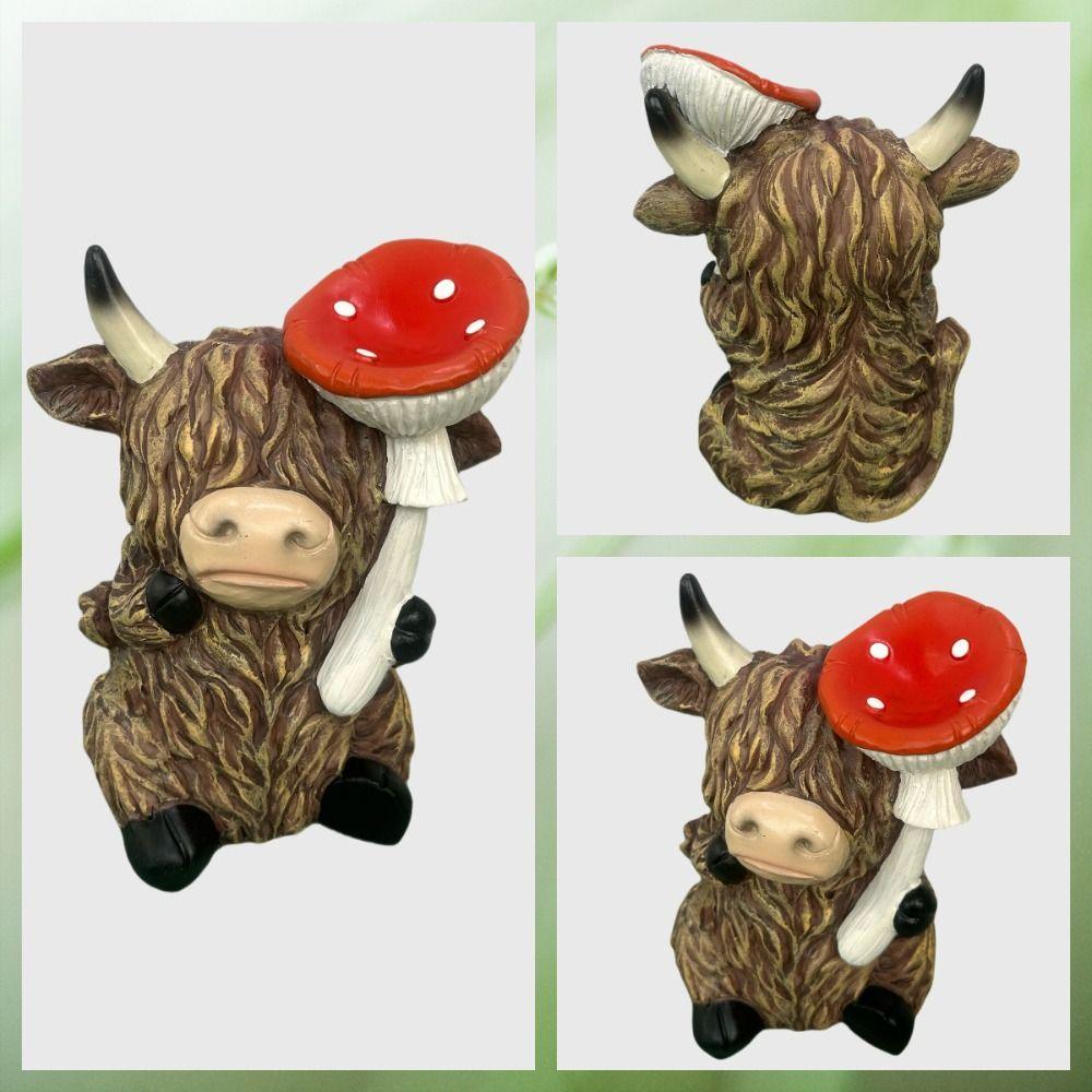 Cute Cow Statue Adorable Animal Sculpture Ornament Crafts Highland Yak Sign Figurine  Garden
