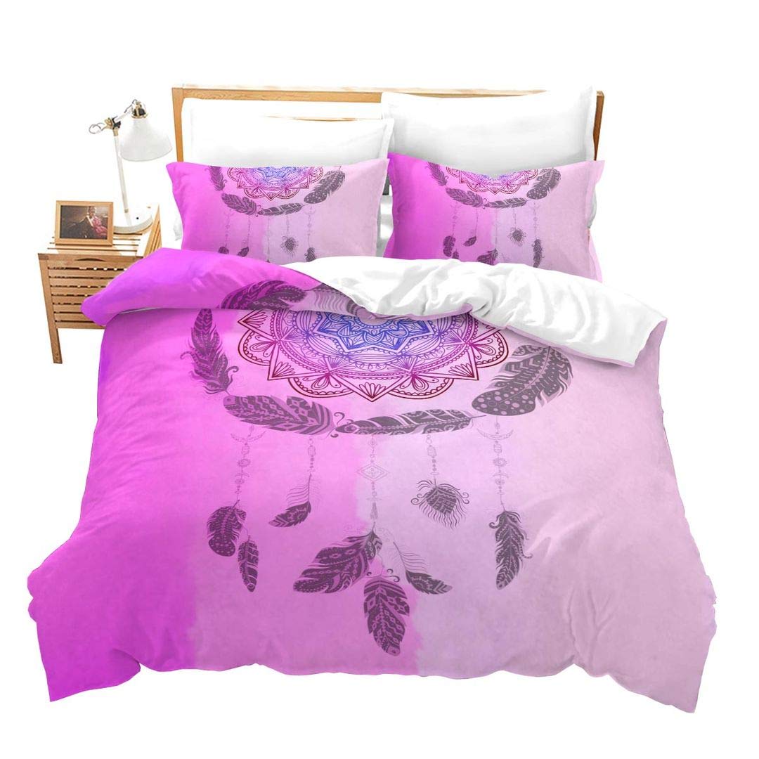 

Cartoon Dreamcatcher Duvet Cover Set Single King Feather Bedding Set Microfiber Bohemian Comforter Cover For Girls Women Room EU Single(135x200cm)