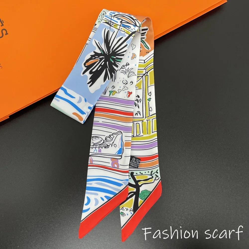 Korean Versatile Chain Tassel High Quality Mulberry Silk Twill Silk Ribbon Wrapping and Binding Bag Handle Ribbon Small Scarf