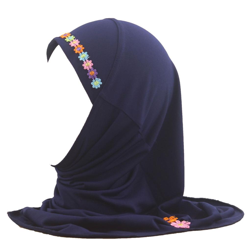 Kids Girls Muslim Beautiful Hijab Islamic Arab Scarf Shawls Flower Pattern Ramadan