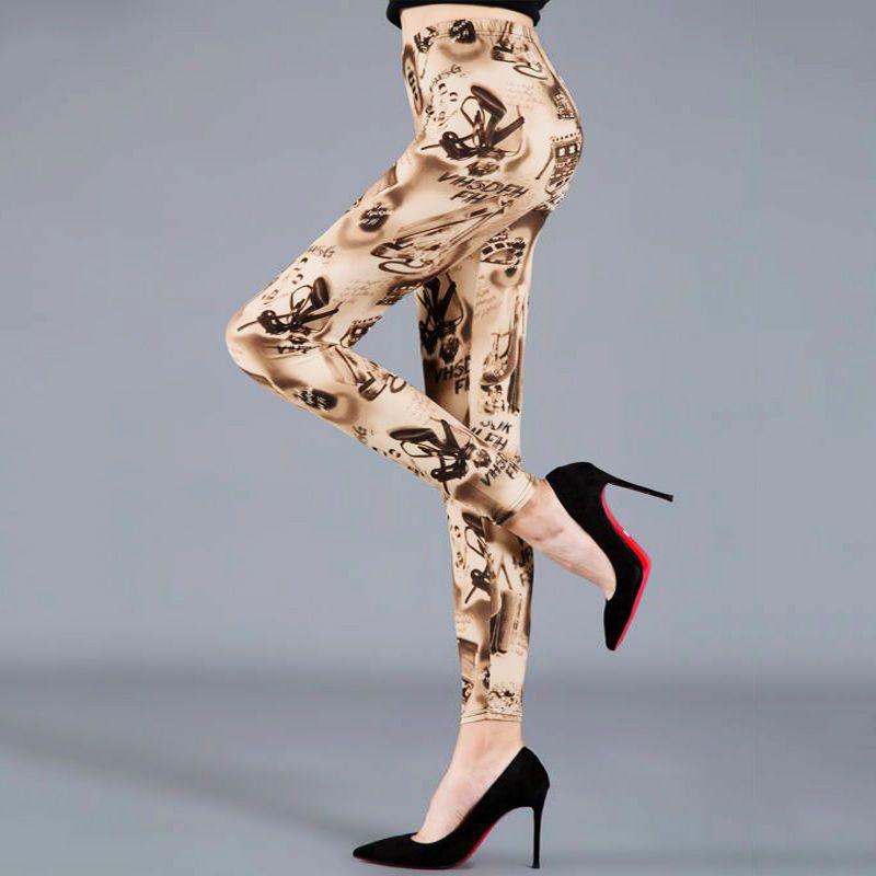 

Верхняя одежда, тонкие эластичные утягивающие леггинсы из матового хлопка с высокой талией и абстрактными граффити L абрикосовый