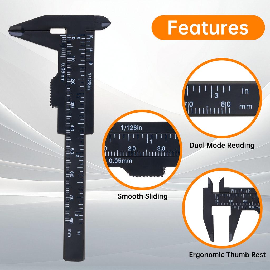 0-80 Mm / 0-3 Inch Metric & Imperial Scale Black / Blue / Red Plastic Vernier Caliper For Carpentry / Jewelry Measuring / Student, Mini Measuring Tool