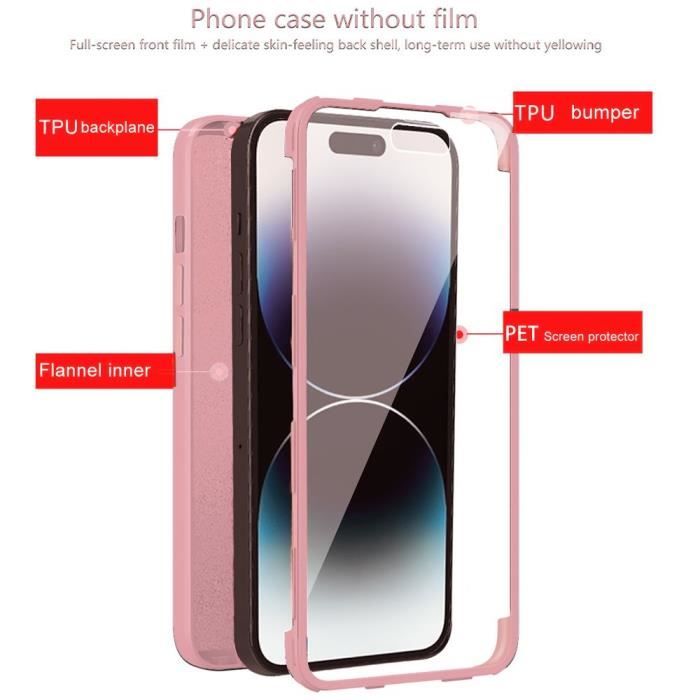Coque - E.F.CONNECTION - pour iPhone 14 Pro Max - Rose - Protection Intégrale 360° - Antichoc en Silicone