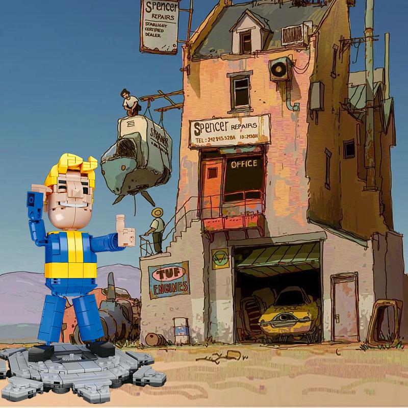 Cross-border MOC Lego-Compatible Fallout Shelter Building Blocks: Vault Boy Model Toy