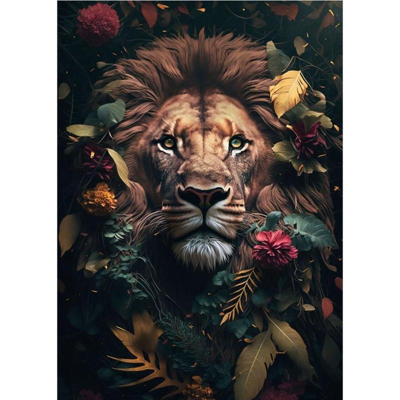 Portraits of Animals In the Jungle, Canvas, Painting, Poster with Print, Lion, Wolf, Monkey, Chameleon, Vintage Wall Art for the Living Room,