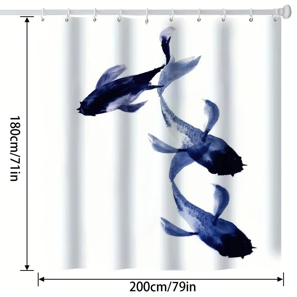Modern Nordic Design Digital Print Shower Curtain, Polyester, Multicolor with Hooks, Machine Washable, Line Color, Home Decor