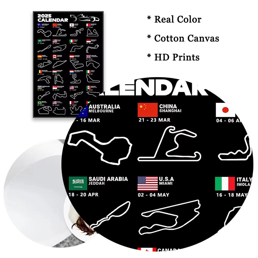2025 F1 World Racing Track Posters Print Canvas Wall Art Sports Car Grand Prix Schedule Painting for Car Lovers Bedroom Decor