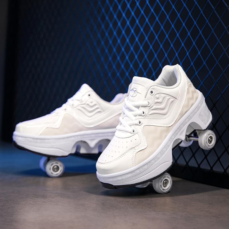 

Parkour Shoes 4 Wheels Deformation Roller Skating Shoes Kids Adults Unisex Sneakers Street Urban Fitness FSK Quad Skating Shoes 41