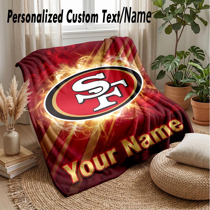 San Francisco 49ers Benutzerdefinierte Flanell-Kuscheldecke Drucken Sie Ihren Namen Text Weiche Warme Decke Weihnachtsgeschenk