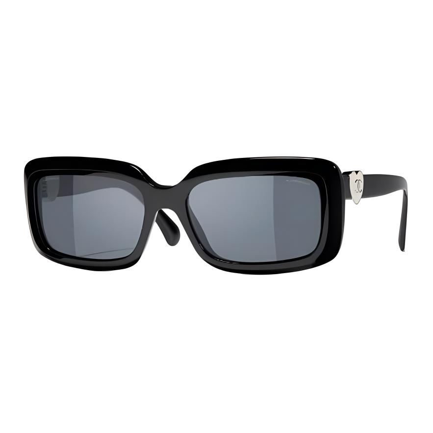 

Chanel Heart Double C Logo Rectangular Sunglasses Unisex sunglasses Black CH5520-C501/S4 Black-Europe Version
