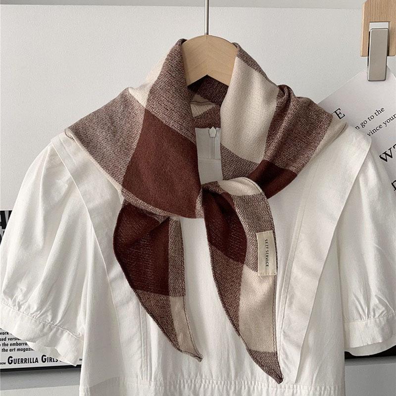 Retro Checkered Diamond Shaped Scarf For Women Korean Versatile Headband Warm Neck Scarf Decor Multifunctional Fart Curtain