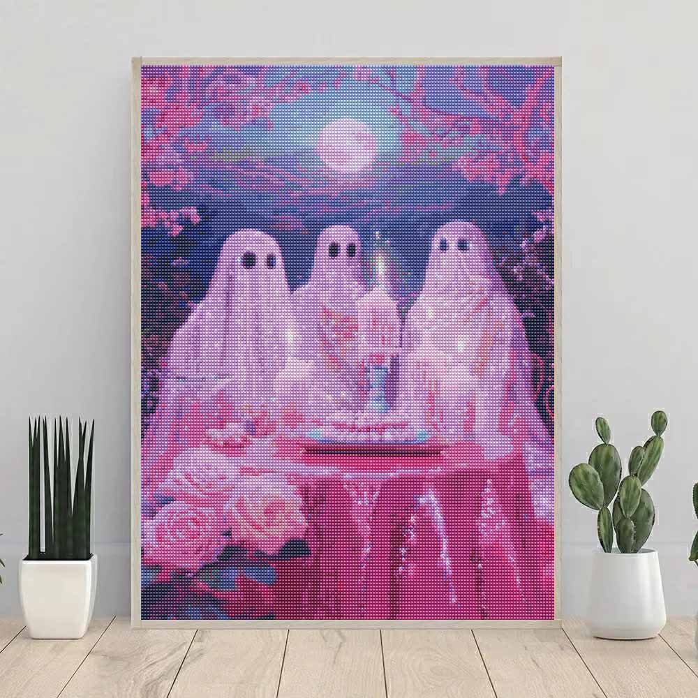 DIY 5D Diamond Painting Kit Cute Ghost Party Pattern Full Drill Rhinestone Art Canvas for Home Wall Decoration Craft Gift