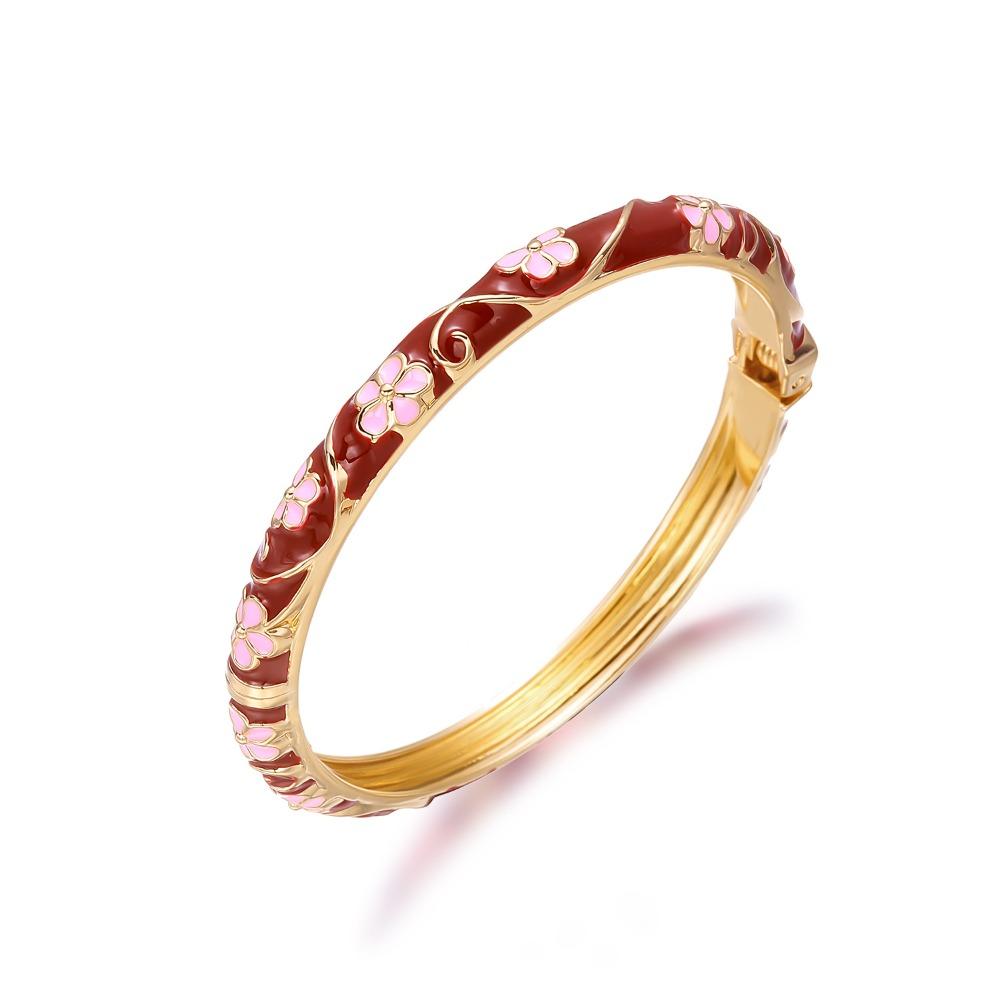 Vintage Enamel Flower Bracelet Romantic Chinese Cloisonne Bracelet  Lady красный